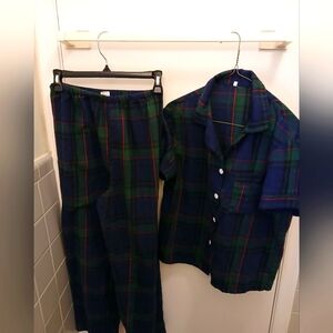 Plaid Women's Pajamas Set - Blue and Green